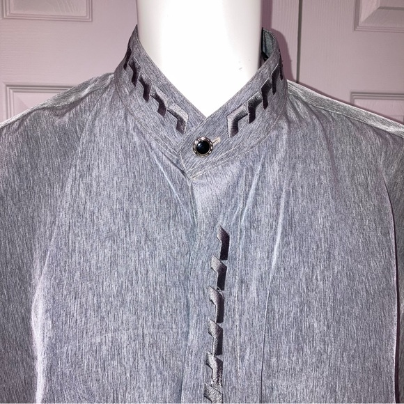 Bellini Collection Vintage Embroidered Gray Long Sleeve Button Up Blouse Large - Picture 10 of 10